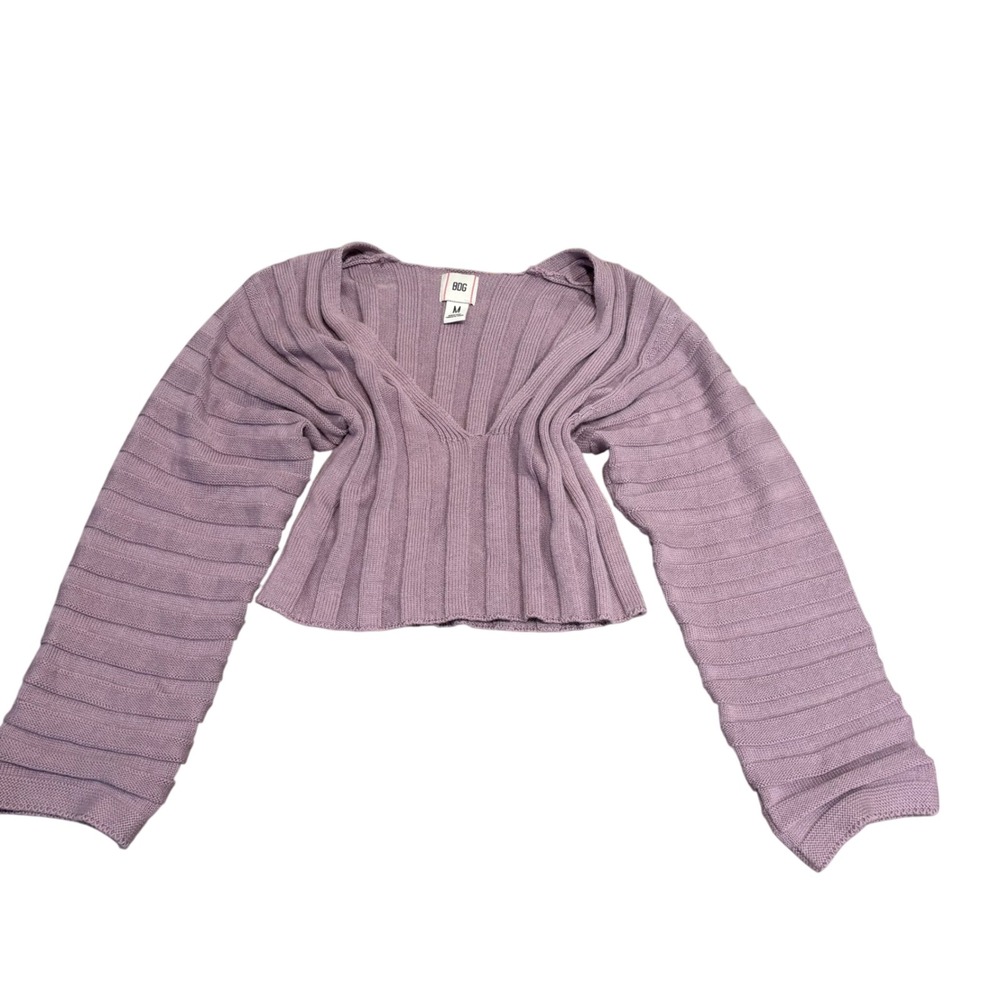 BDG‎ Ribbed Knit V-Neck Sweater Womens Medium Purple Cropped Bell Sleeve